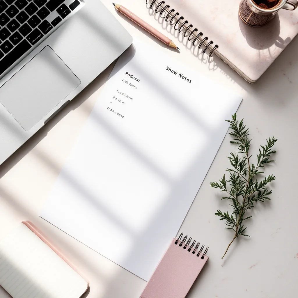 Show notes with pencilled timestamps on a desk